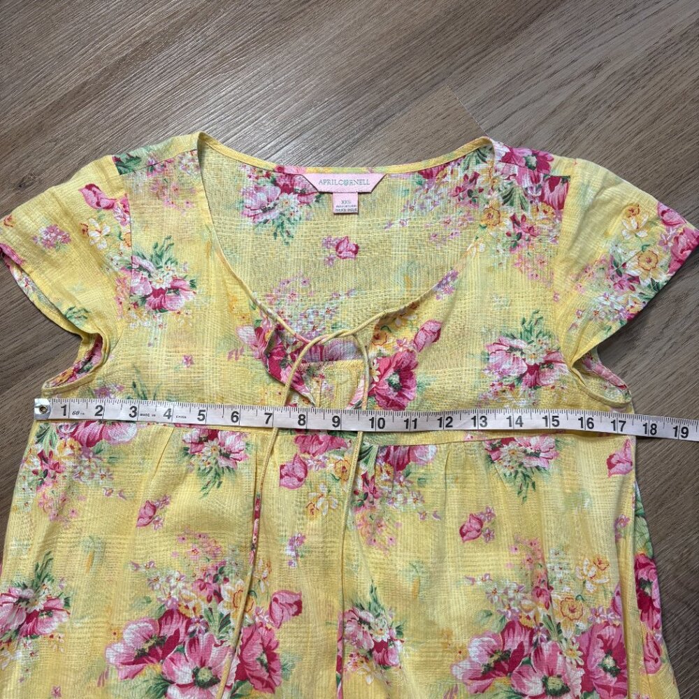 April Cornell Charming Smock Dress blossom yellow floral XXS 4 - 6 XS small - Picture 10 of 12